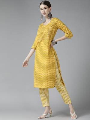 Mustard printed cotton ethnic-kurtis 2