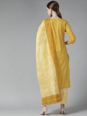 Mustard printed cotton ethnic-kurtis 3