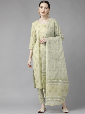 Olive printed cotton ethnic-kurtis 1