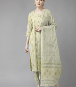 Olive printed cotton ethnic-kurtis