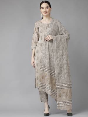 Grey printed cotton ethnic-kurtis 1