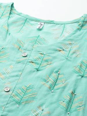 Turquoise printed cotton ethnic-kurtis 4