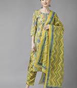 Yellow printed cotton ethnic-kurtis