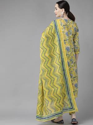 Yellow printed cotton ethnic-kurtis 3