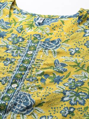 Yellow printed cotton ethnic-kurtis 4