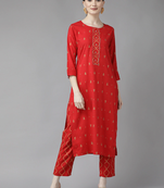 Red printed rayon ethnic-kurtis