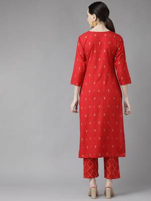 Red printed rayon ethnic-kurtis 3