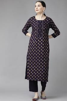 Blue printed rayon ethnic-kurtis
