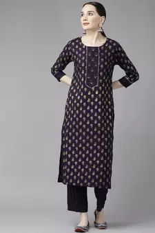 Blue printed rayon ethnic-kurtis