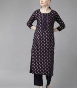 Blue printed rayon ethnic-kurtis