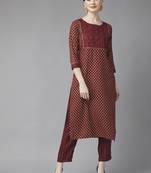 Maroon printed rayon ethnic-kurtis
