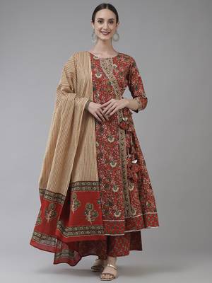 Red printed cotton ethnic-kurtis 1