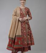 Red printed cotton ethnic-kurtis