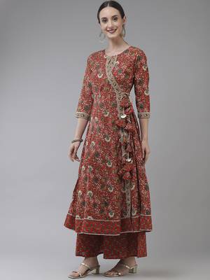 Red printed cotton ethnic-kurtis 2