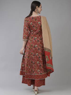 Red printed cotton ethnic-kurtis 3