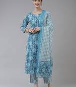 Blue printed cotton ethnic-kurtis
