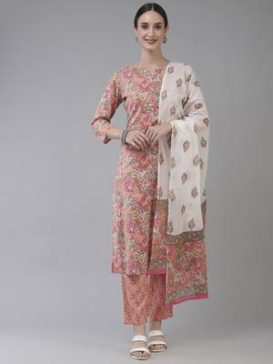 Peach printed cotton ethnic-kurtis 1