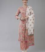 Peach printed cotton ethnic-kurtis