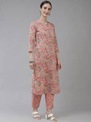 Peach printed cotton ethnic-kurtis 2