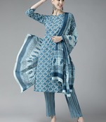Blue printed cotton ethnic-kurtis
