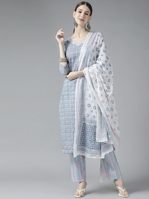Blue printed cotton ethnic-kurtis 1