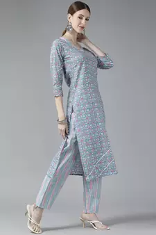 Blue printed cotton ethnic-kurtis