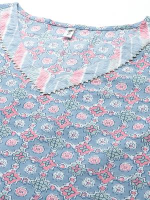 Blue printed cotton ethnic-kurtis 4