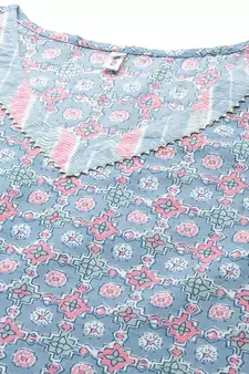 Blue printed cotton ethnic-kurtis