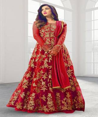 Fashion Kreza Women's Net Anarkali Embroidered Gown with Dupatta 1