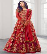 Fashion Kreza Women's Net Anarkali Embroidered Gown with Dupatta