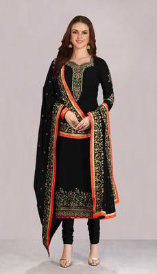 Black Georgette Kurta and Churidar Set with Dupatta 1