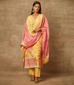 Rivaage Lemon Yellow Cotton Linen Unstitched Printed Suit.