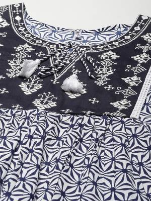 Navy-blue printed viscose rayon long-dresses 4