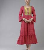 Pink printed viscose rayon long-dresses