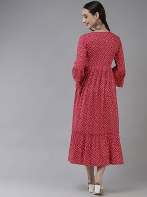Pink printed viscose rayon long-dresses 3