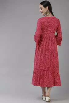 Pink printed viscose rayon long-dresses