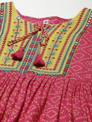 Pink printed viscose rayon long-dresses 4