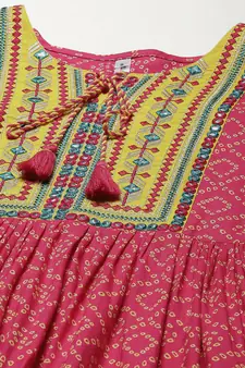 Pink printed viscose rayon long-dresses