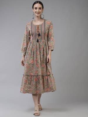 Multicolor printed cotton long-dresses 1