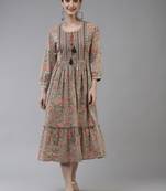 Multicolor printed cotton long-dresses