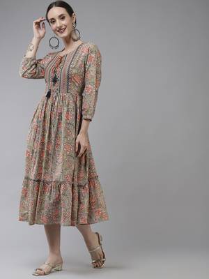 Multicolor printed cotton long-dresses 2