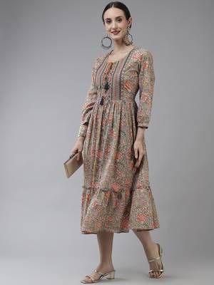 Multicolor printed cotton long-dresses 5