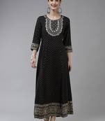 Black printed viscose rayon long-dresses