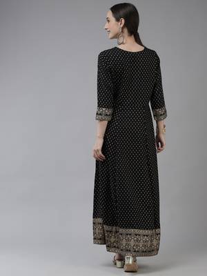 Black printed viscose rayon long-dresses 3