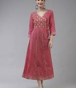Pink embroidered cotton long-dresses