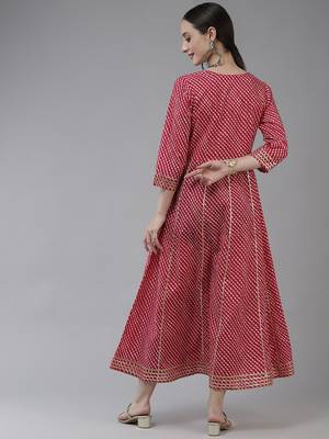 Pink embroidered cotton long-dresses 3
