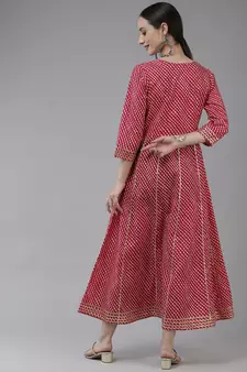 Pink embroidered cotton long-dresses