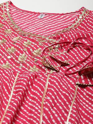 Pink embroidered cotton long-dresses 4