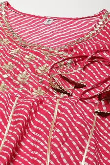 Pink embroidered cotton long-dresses