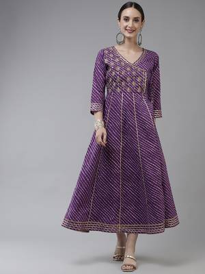 Purple embroidered cotton long-dresses 1